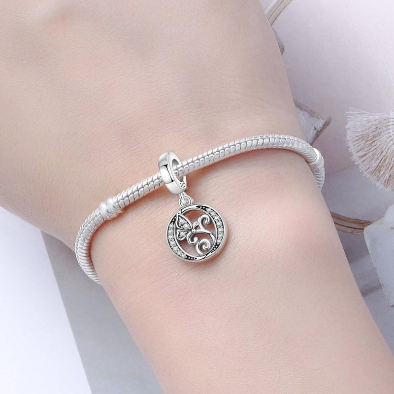 PANPOKI Store 2 Pack 925 Sterling Silver Butterfly Letter Charms for Bracelets and Necklace Alphabet Initial Dangle Pendants Round Spacer Beads Pave Cubic Zirconia Jewelry Gift for Women - Image 4